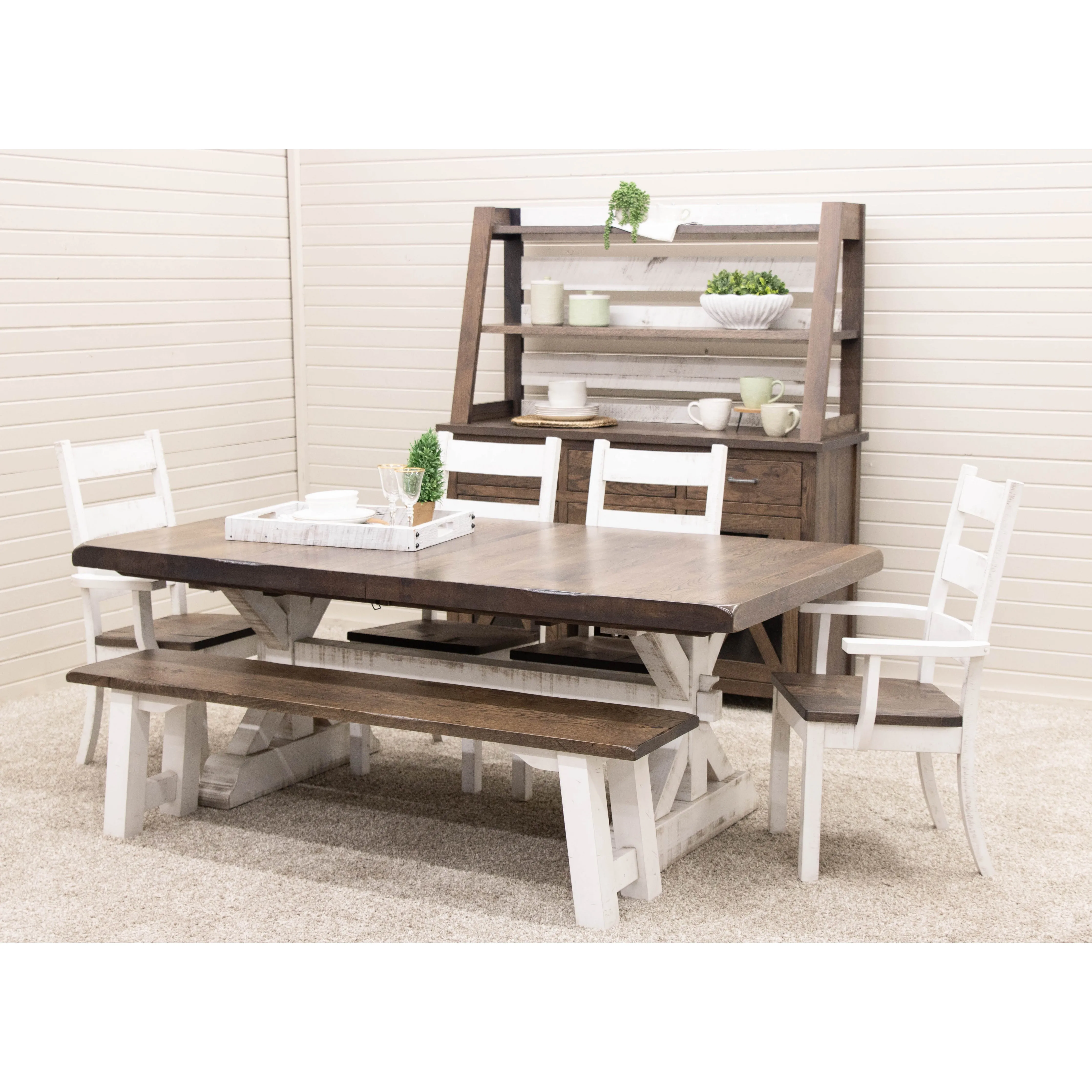 Farmhouse Extending Dining Table with Built-Down Top