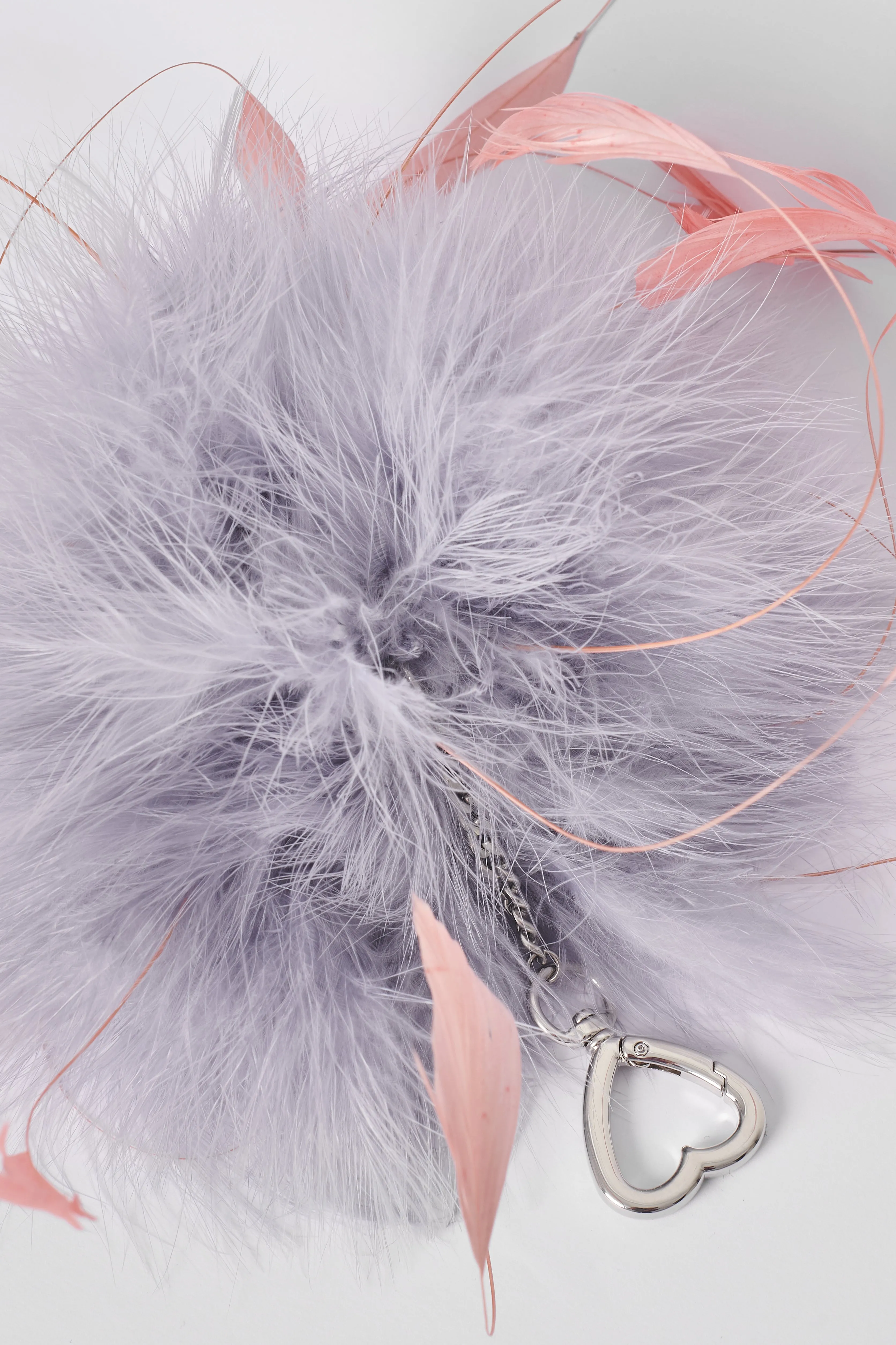 Feather Pom Pom Keyring Grey/Pink