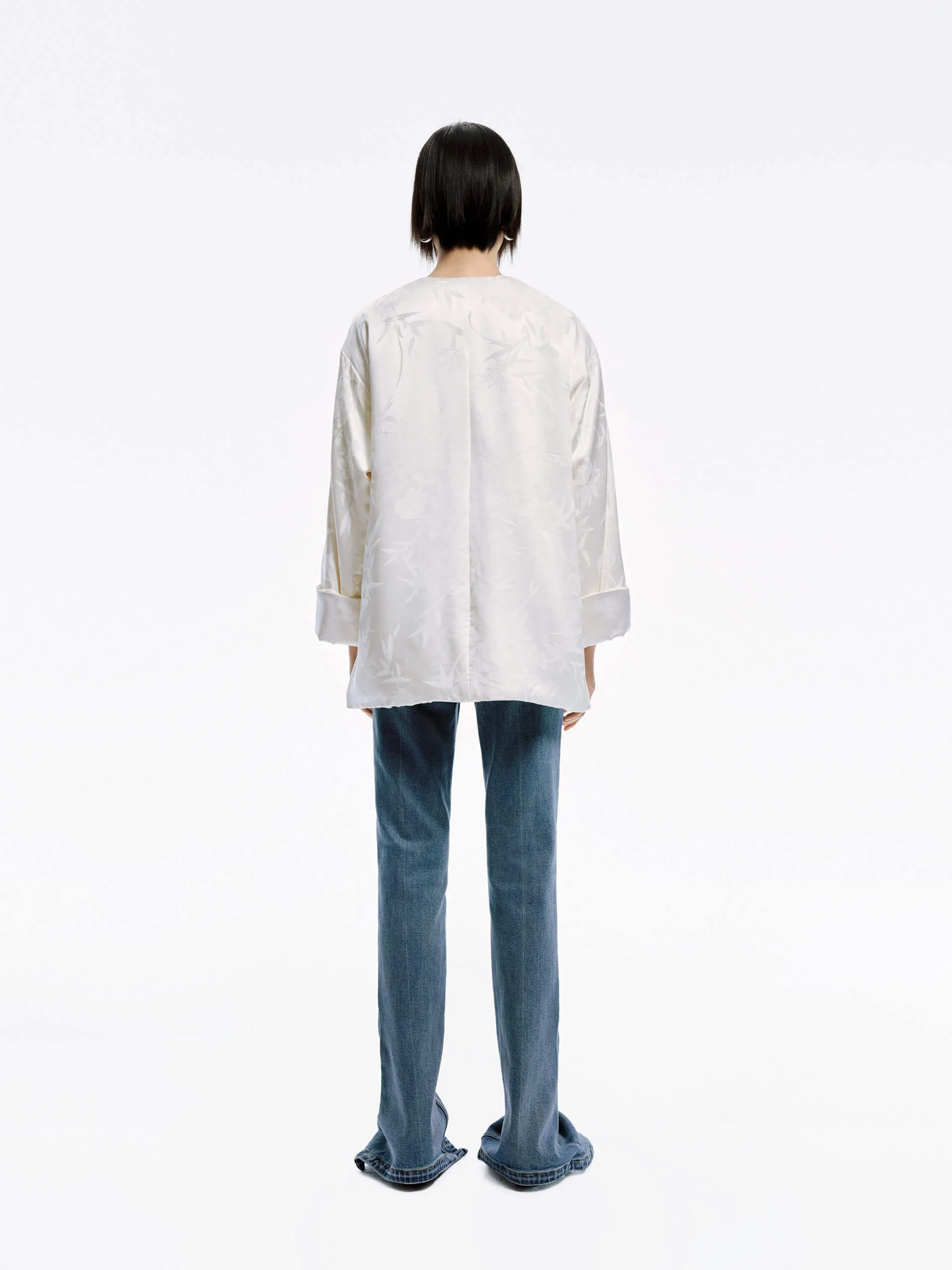 Silk Blend Collarless Coat